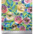 thumbnail image 1 of Soimoi Toile de Coton Vert Feuilles & Rose Imprimé Floral 1 Yard 56 Inch Wide, 1 of 1