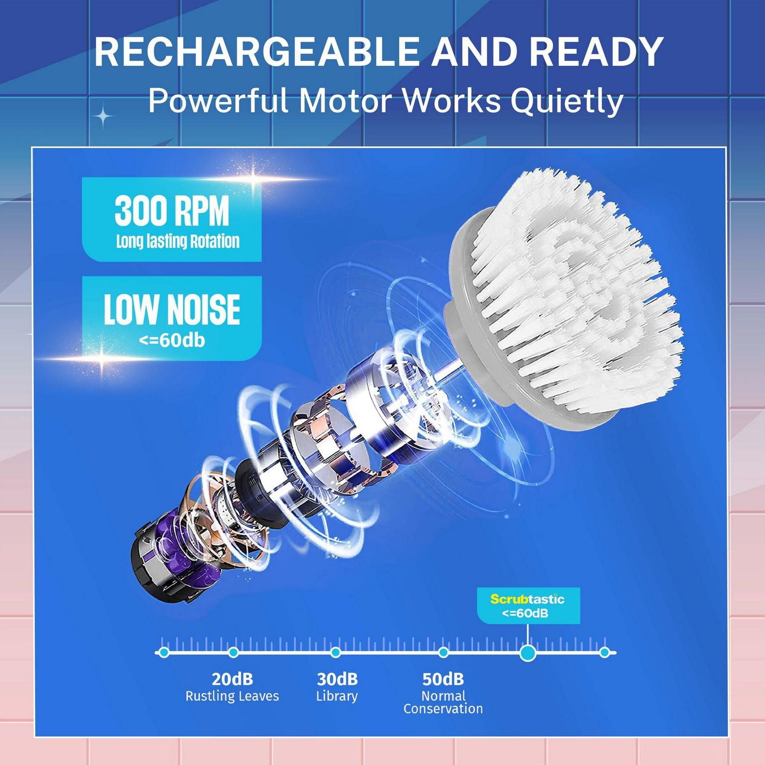 Bell + Howell Scrubtastic Express Brosse Électrique Rechargeable – Nettoyeur Sans Fil Salle de Bain