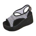 thumbnail image 1 of Platform Sandals Women Wedge Mesh Hollow out Adjustable Slingbackback Strap Peep Toe Wedge Sandals Black, 1 of 8