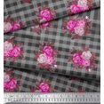 thumbnail image 3 of Soimoi Toile Imprimée en Coton à Carreaux, Feuilles et Fleurs Roses 1 Yard 56 Inch Wide, 3 of 3