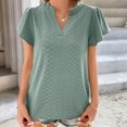 thumbnail image 4 of Birdeem Womens Spring and Summer Gold Lace Stitching V-Neck Solid Color Bottom T-Shirt Hollow Top, 4 of 8