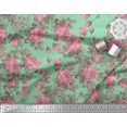 thumbnail image 2 of Soimoi Tissu en Viscose Georgette Vert Imprimé Feuilles & Roses au Mètre 42 Pouces de Large, 2 of 3