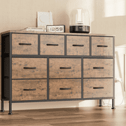 GIKPAL Dresser TV Stand, 10 Drawer Dresser for Bedroom with Power Outlet, Chest of Drawers for 55" Long TV, Fabric Dresser for Storage and Organization, Brown
