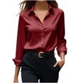 thumbnail image 1 of Yanlir Chemisier Haut à Revers en Satin Uni pour Femme, Printemps Automne, Col Rond, Mode Décontractée, Blouse à Boutons, Chemise Confortable pour le Bureau, le Travail, le Port Quotidien (Rouge, G), 1 of 6