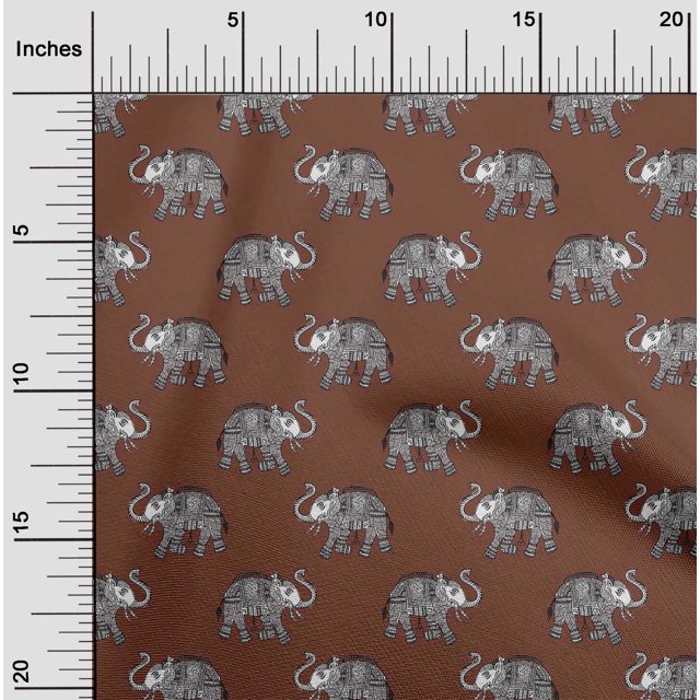 oneOone Cotton Cambric Fabric Elephant Block Print Fabric By Yard 56 Inch Wide