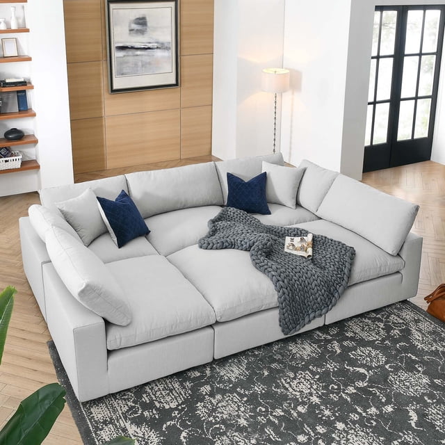 Modway Commix 6-Piece Down Filled Overstuffed Sectional Sofa in Light Gray