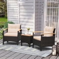 thumbnail image 1 of Costway Patiojoy 3PCS Patio Rattan Furniture Set Wooden Armrest Table Top Cushioned Deck Beige, 1 of 10