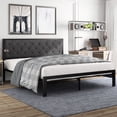 thumbnail image 1 of Amolife King Size Metal Bed Frame with Upholstered Headboard, Dark Grey, 1 of 7