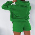 thumbnail image 3 of Casual Solid Color Hooded Sweatshirt and Loose Shorts Set for Women, 3 of 6