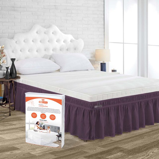 SGI Bedding 9 Inch Wrap Around Bed Skirt | Microfiber Bed Skirt | Fade Resistant, Wrinkle Free, Anti-static, Decorative, Extra Storage Space, Clutter-Free | California King, Plum