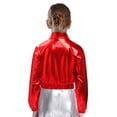 thumbnail image 2 of Jowowha Vestes de Jazz pour Filles Manteau Métallique Brillant à Manches Longues Col Rabattable avec Poches à Rabat Décontracté Hanches Rouge 10, 2 of 7