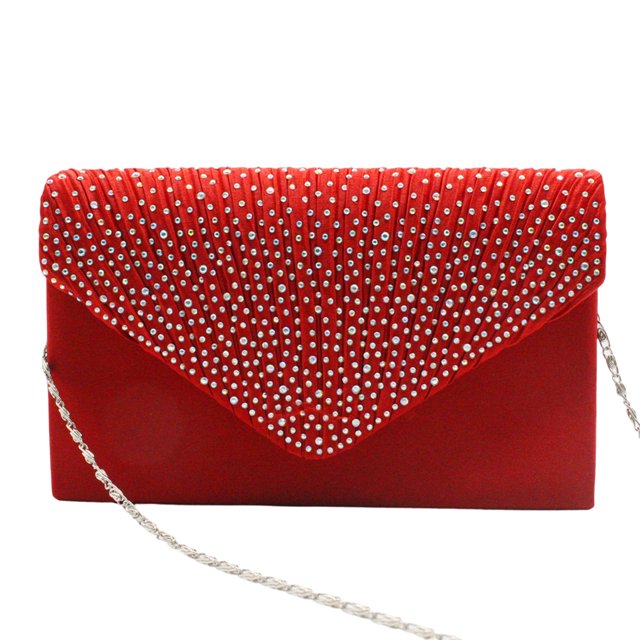 Xingzhi Women Envelope Bag Portable Hasp Rhinestone Replacement Stylish Solid Color Party Banquet Bridal Handbag Pouch Red