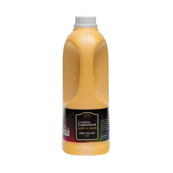 Creative Inspirations Peinture Acrylique - Jaune Foncé - 1,8 Litre - Uniformité Lisse et Crémeuse, Pigmentation Vibrante, Excellente Couvrance pour Artistes - Nettoyer avec du Savon et de l'Eau