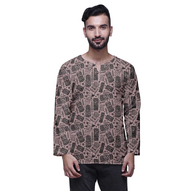 Atasi Printed Keyhole Nack Short Kurta Men ShirtWith Long Sleeves For Men