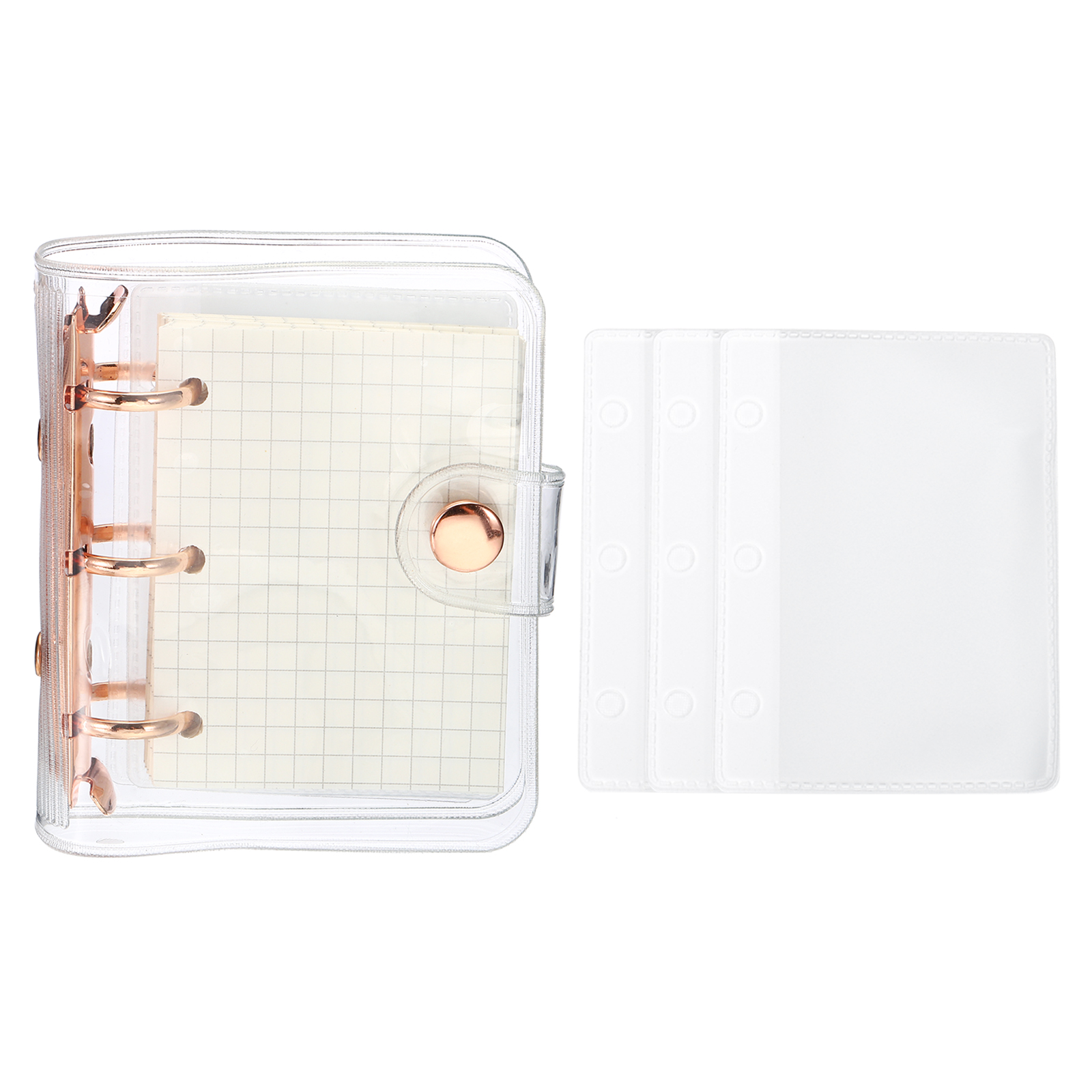 REGALWOVEN Clear 3 Ring Binder Cover, Notebook Binder Mini Refillable Loose Leaf Folder Planner, Rose Gold