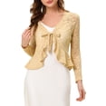 thumbnail image 1 of INSPIRE CHIC Women's Floral Lace Cardigans Tie Front Ruffled Hem Sheer Cropped Shrug Top L Beige, 1 of 6