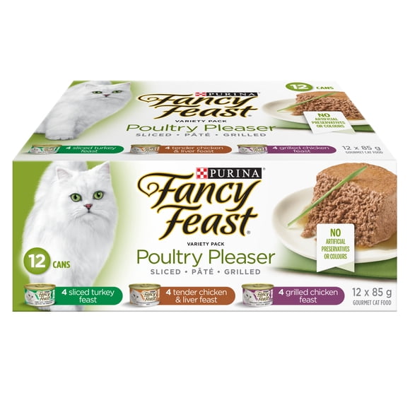 Purina Fancy Feast Poultry Pleaser Sliced, Pâté, Grilled Variety pack, Wet Cat Food 85g x 12
