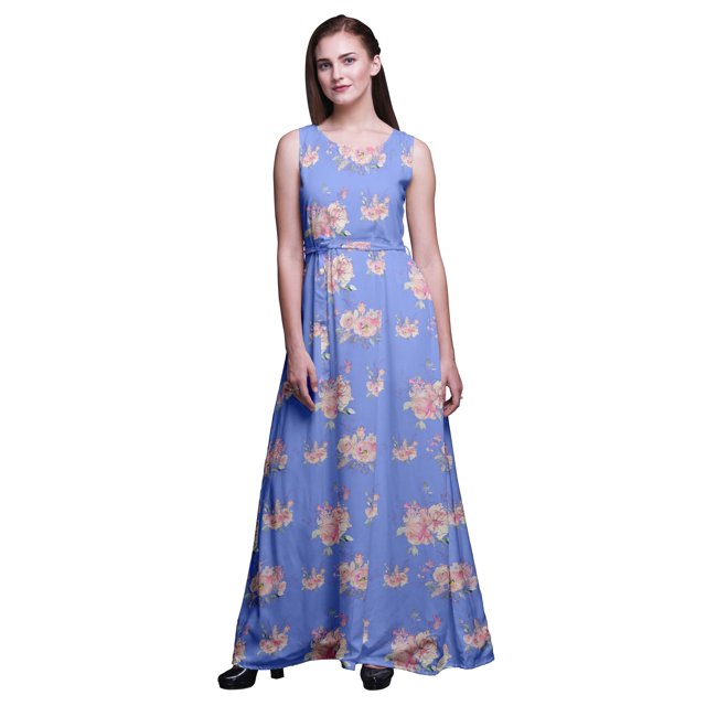 Bimba Robe Longue Sans Manches pour Femmes à Imprimé Floral Style Chic Maxi-Robe-Xxx-Grand