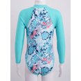 thumbnail image 2 of Kids Girls One Piece Long Sleeves Palm Trees Printed Swimsuit UV Protection Rash Guard Mint Green 12, 2 of 7