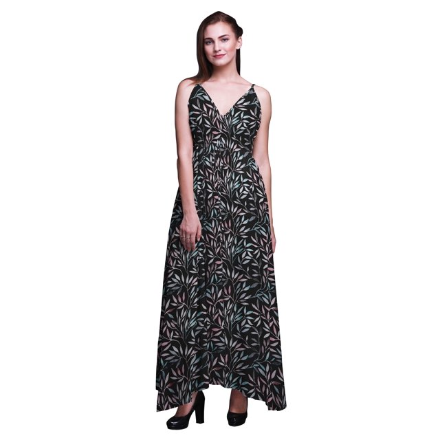 Bimba Robe Longue à Imprimé Floral pour Femmes, Bretelles Spaghetti, Col en V, Maxi, Tenue de Plage - Moyen