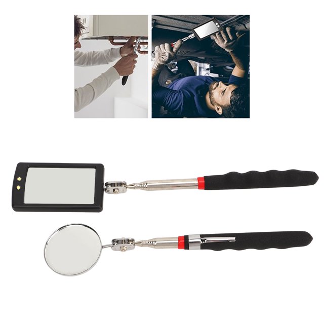 Miroir d'Inspection Rétractable Flexible, Rond Carré 2 Pcs Léger LED Miroir d'Inspection Télescopique Ultra Lumineux Contrôle des Pauses Gain de Place pour Espaces Serrés