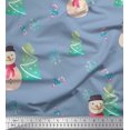 thumbnail image 1 of Soimoi Blue Poly Georgette Fabric Snowman & Tree Christmas Decor Fabric Printed Yard 42 Inch Wide, 1 of 5