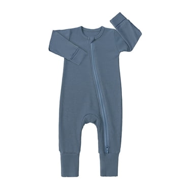 YOUSNH Pyjama Côtelé pour Bébé Filles Garçons à Glissière à Manches Longues Grenouillère Combinaison Barboteuse pour Bébé Enfants Bleu Marine 0-3 Mois