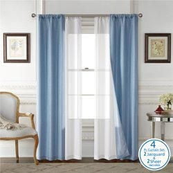 Mainstays 4 Piece Wave Jacquard Window Curtains Panel Set, Dark Grey, 27.5" W x 84" L