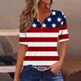 thumbnail image 2 of KIHOUT Women's Independence Day Printed T-Shirt Button Up Short Sleeved V-Neck Tops Navy M, 2 of 5