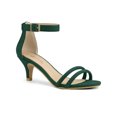 thumbnail image 1 of BLISSFUL STEP Women's Shoes Faux Suede Ankle Strap Kitten Heel Slide Straps Solid Sandals  Green 9.5, 1 of 7
