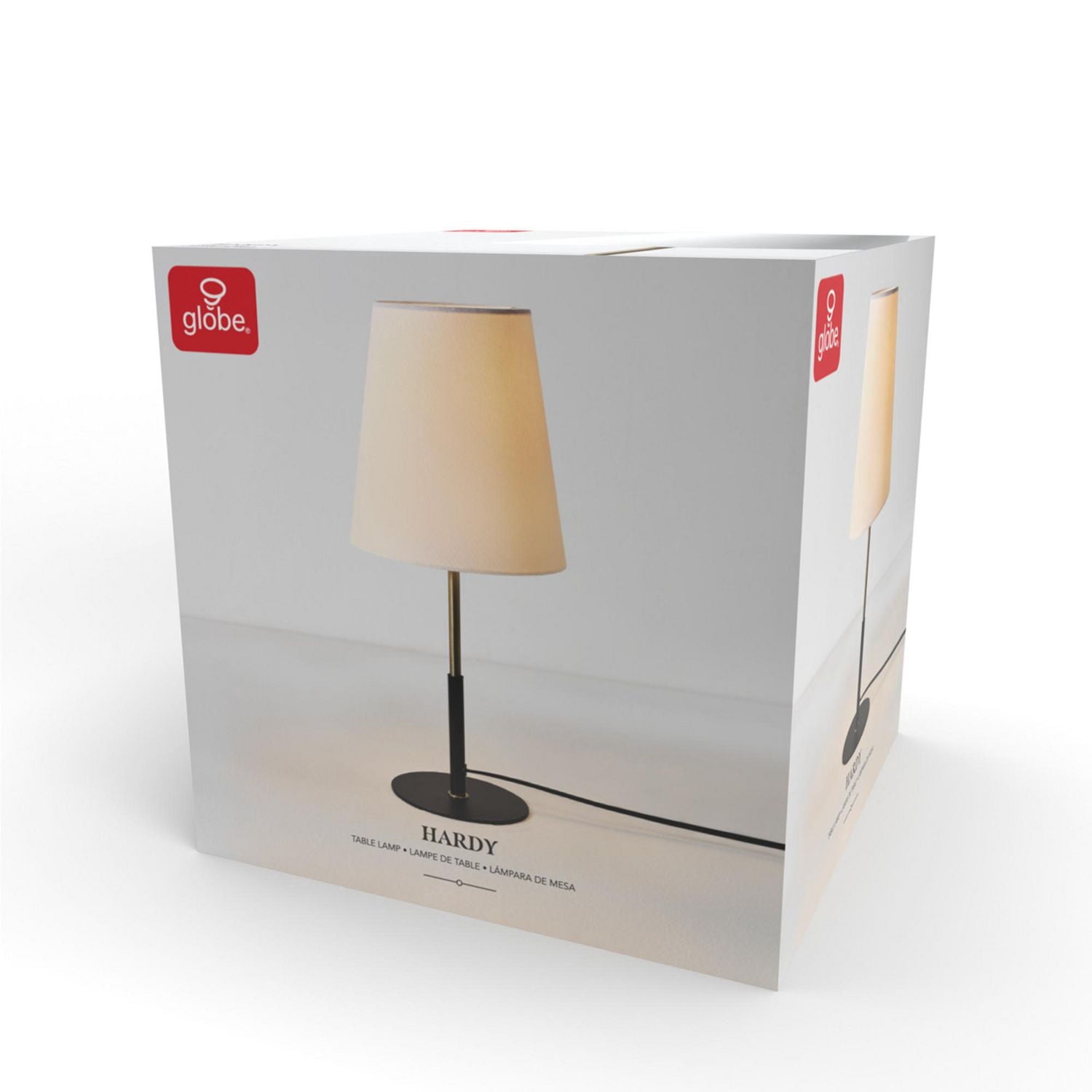 16" Matte Black Table Lamp with Brass Accents and White Linen Shade<br>