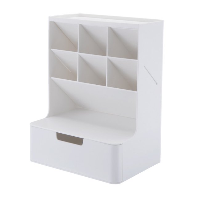 Transemion Storage Box Desktop Organizer Large Capacity Dust-proof Space-saving High-strength Stationery Portable Cosmetic Case White Shelf White Drawer