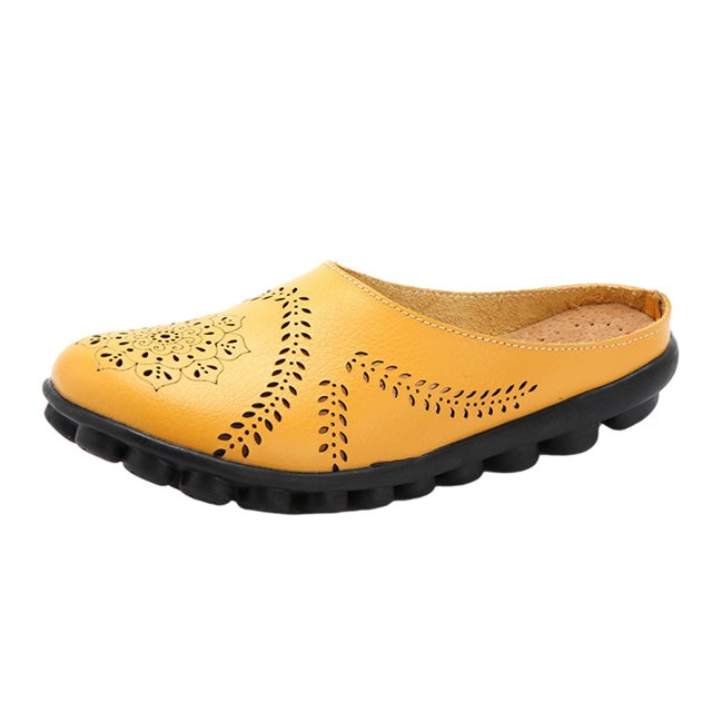 Chaussures pour Femmes Couleur Unie Rétro Ajourées Sculptées Talon Plat Mode Confortables Sandales Décontractées Pantoufles