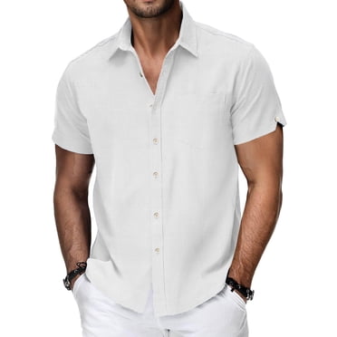 zfhfof Men's Cotton Linen Short Sleeve Shirts Casual Lightweight Button Down Shirt Beach Vacation Summer Tops with Pocket