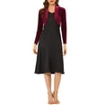 thumbnail image 2 of INSPIRE CHIC Boléro Court en Velours à Manches Longues Ouvert sur le devant pour Femme TP Bourgogne, 2 of 7