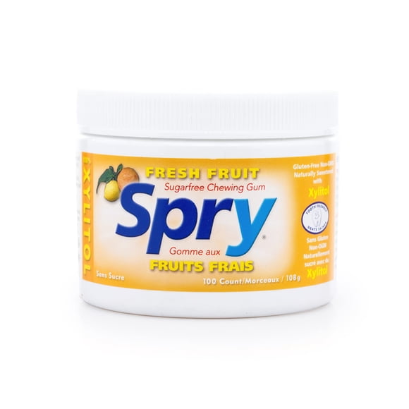 Spry Fresh Natural Xylitol Chewing Gum Dental Defense System - Aspartame-Free, Sugar-Free, Non-GMO, Gluten-Free (Fresh Fruit, 100 Count - P