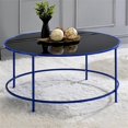 thumbnail image 4 of Furniture of America Rockbel Table Basse Ronde Contemporaine à Dessus en Verre, Bleu, 4 of 6