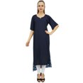 thumbnail image 1 of Bimba Women's Rayon Blue Kurti Asymmetrical Hem Designer Kurta With Scarf - 12, 1 of 9