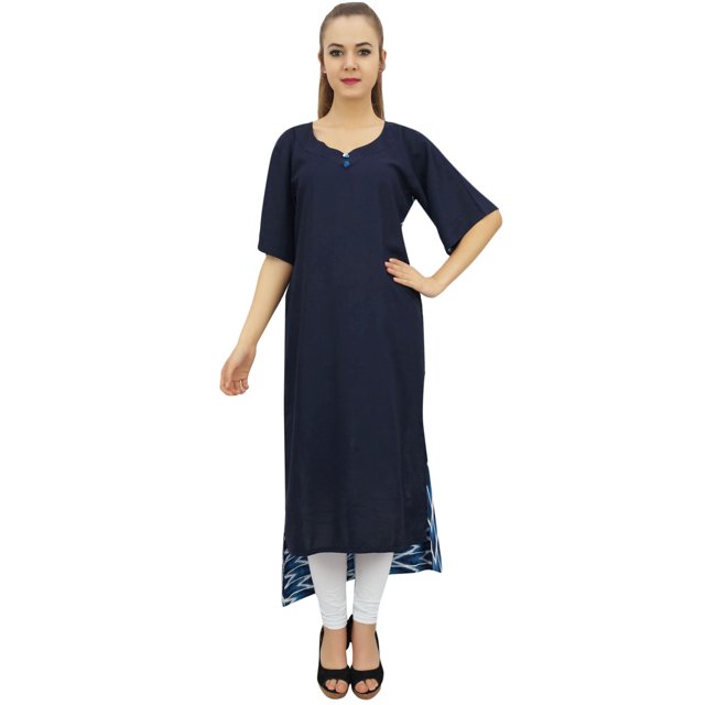 Bimba Women's Rayon Blue Kurti Asymmetrical Hem Designer Kurta With Scarf - 12
