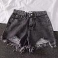 thumbnail image 4 of AherBiu Plus Size Jean Shorts for Women Frayed High Waisted Ripped Jeans Tassels A-Line Denim Shorts, 4 of 5