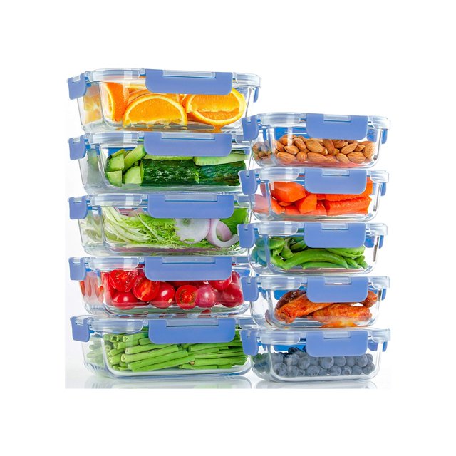 TechGen Premium Borosilicate Glass Food Storage Containers with Snap Locking Lids, 10 pack