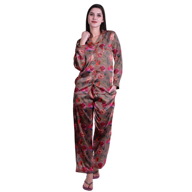 Moomaya Ensemble de Pyjama à Boutons pour Femmes, Pantalon de Nuit à Col Cranté, Tenue de Détente