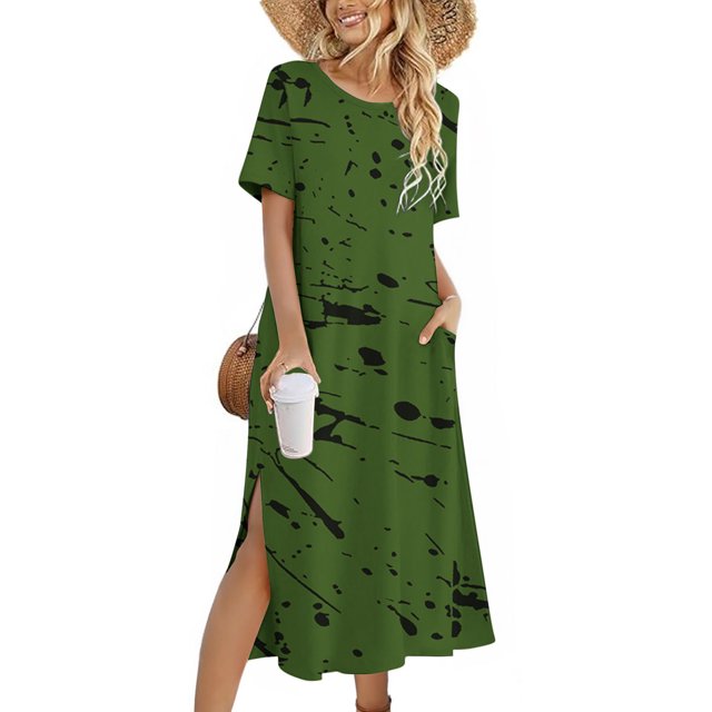 Ovzne Robes d'Été pour Femmes 2025 Robe Femme Robe Unie Ample Décontractée Mode Robe à Manches Longues Robe à Col à Manches Longues pour Femmes Robe d'Été à Manches Longues Imprimée Liquidation