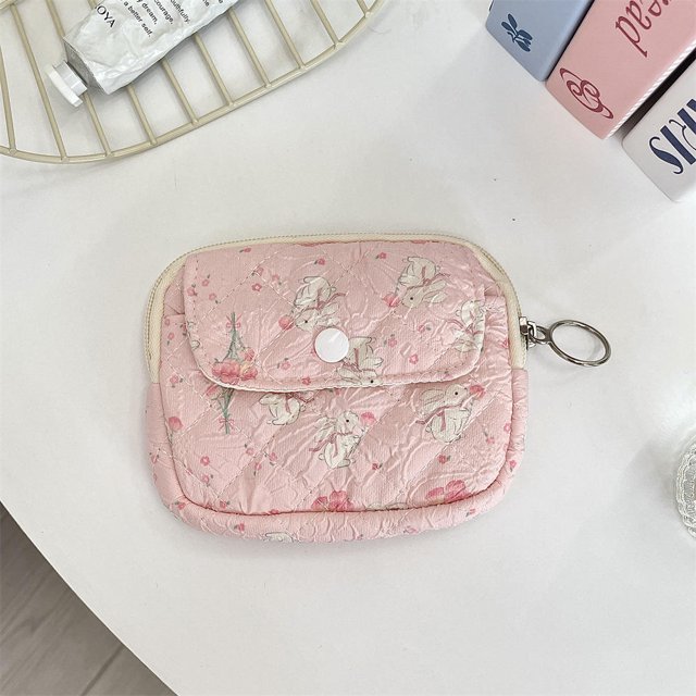 Cute Cartoon Floral Quilted Coin Purse Mini Canvas Wallet Multi-Functional Storage Bag Women Makeup Lipstick Bags Jewelry Packing Bag