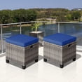 thumbnail image 1 of Costway Lot de 2 Poufs de Patio en Rotin avec Coussins, Repose-Pieds, Table, Bleu Marine, 1 of 10