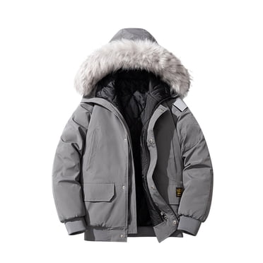 Fengqque Men's Puffer Jacket Waterproof Winter Bubble Coats Ski Parka Fur Hooded Gray 4(S)