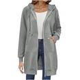 thumbnail image 1 of Yanlir Veste à Capuche à Manches Longues pour Femmes Doublée en Polaire Confortable Fermeture Éclair devant Vêtement d'Extérieur Décontracté Hiver Chaud Chandail Doux Tissu Poches Mode Urbaine (Gris, 2TG), 1 of 5