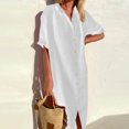 thumbnail image 1 of Robes d'Été Grande Taille pour Femmes 2024 Printemps et Col à Revers Robe en Coton et Lin à Boutons Décontractée avec Poches Robe Chemise à Manches Courtes Économisez jusqu'à 65 % de Rabais!, 1 of 2