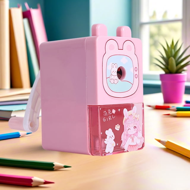 Fridja Manual Pencil Sharpener Hand Pencil Sharpener Pencil Sharpener for Standard Pencils, Colored Pencils and Makeup Pencils for Classroom, Home, Office Use (Pink)