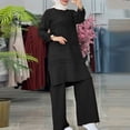 thumbnail image 2 of Kcodviy Femmes Muslim 2 Pcs Hijab Robe Ensembles pour Femmes Manches Longues Boutons Hijabs Chemise Boutonnée et Pantalons Foulards pour Femmes Visage Coton Abaya Robe Décontractée Dubaï Vêtements pour Femme Tenues, 2 of 7